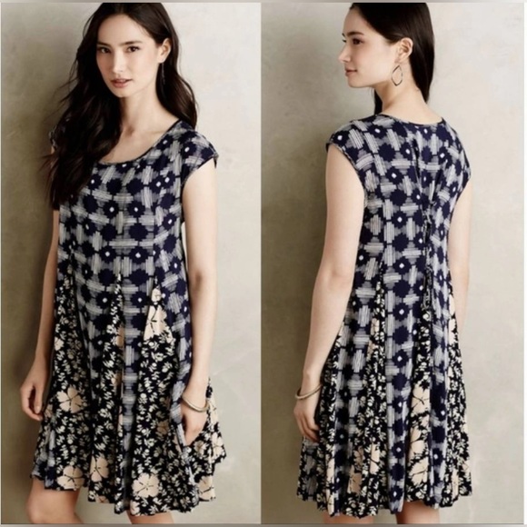 Maeve Dresses & Skirts - Maeve Anthropologie Indiga Swing Dress Blue Floral Tassel Sundress XL Navy